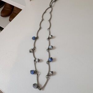 Blue and pearl boho necklace